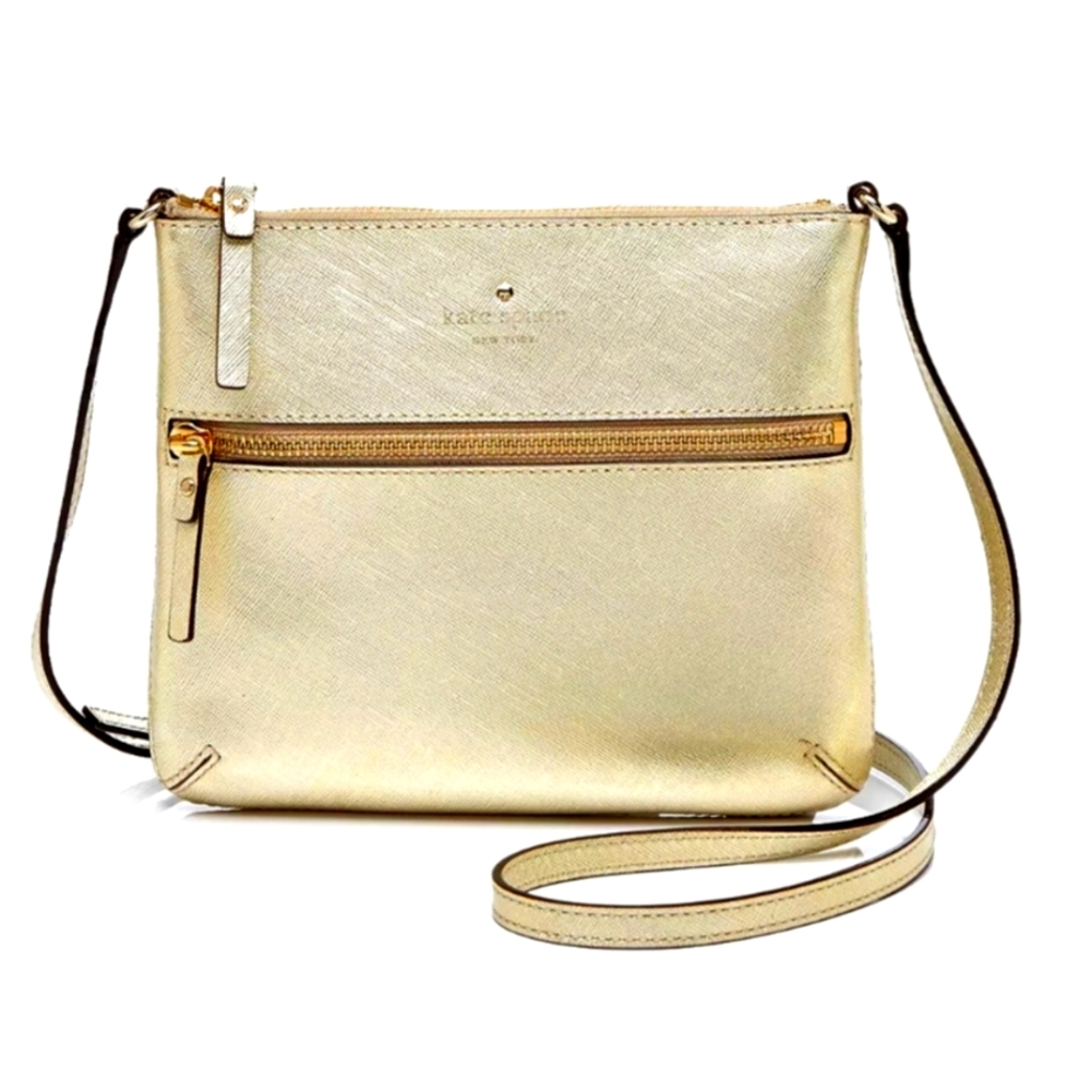 Rare Kate Spade Cedar Street Tenley Gold Crossbody Leather Bag Holiday Sparkle